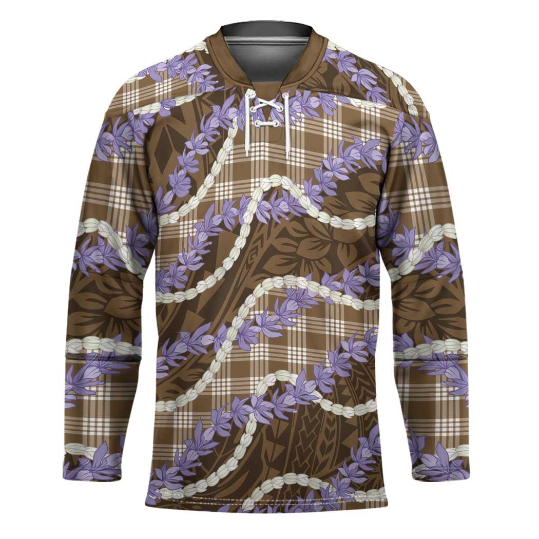 Brown Hawaii Palaka Honohono Pikake Hockey Jersey Hawaiian Orchid Lei Polynesian Pattern LT14 Unisex Brown - Polynesian Pride