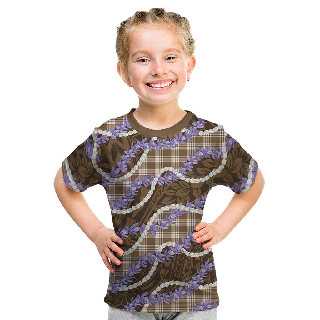 Brown Hawaii Palaka Honohono Pikake Kid T Shirt Hawaiian Orchid Lei Polynesian Pattern LT14 Brown - Polynesian Pride