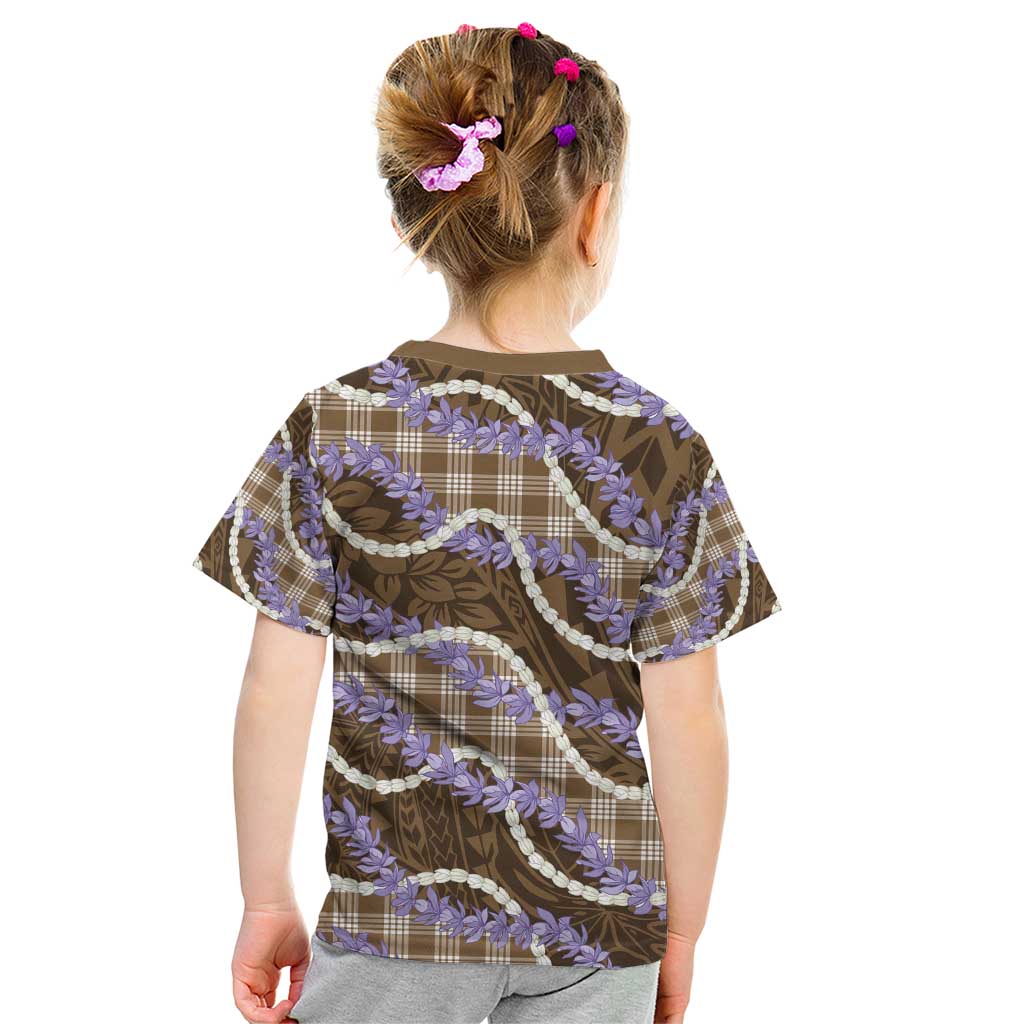 Brown Hawaii Palaka Honohono Pikake Kid T Shirt Hawaiian Orchid Lei Polynesian Pattern - Polynesian Pride