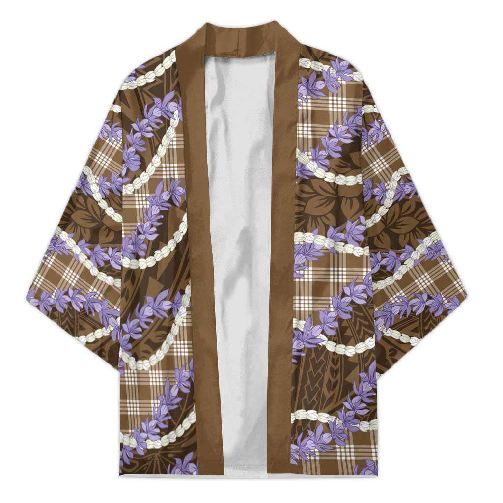 Brown Hawaii Palaka Honohono Pikake Kimono Hawaiian Orchid Lei Polynesian Pattern - Polynesian Pride
