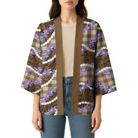 Brown Hawaii Palaka Honohono Pikake Kimono Hawaiian Orchid Lei Polynesian Pattern - Polynesian Pride