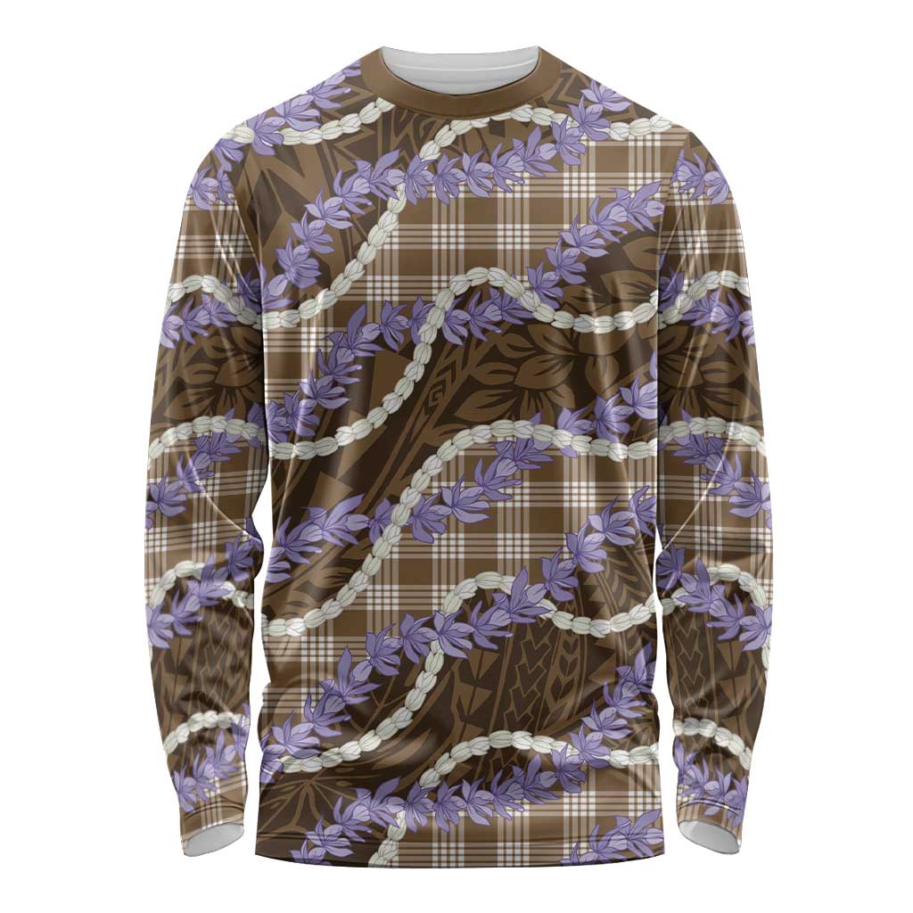 Brown Hawaii Palaka Honohono Pikake Long Sleeve Shirt Hawaiian Orchid Lei Polynesian Pattern LT14 Unisex Brown - Polynesian Pride
