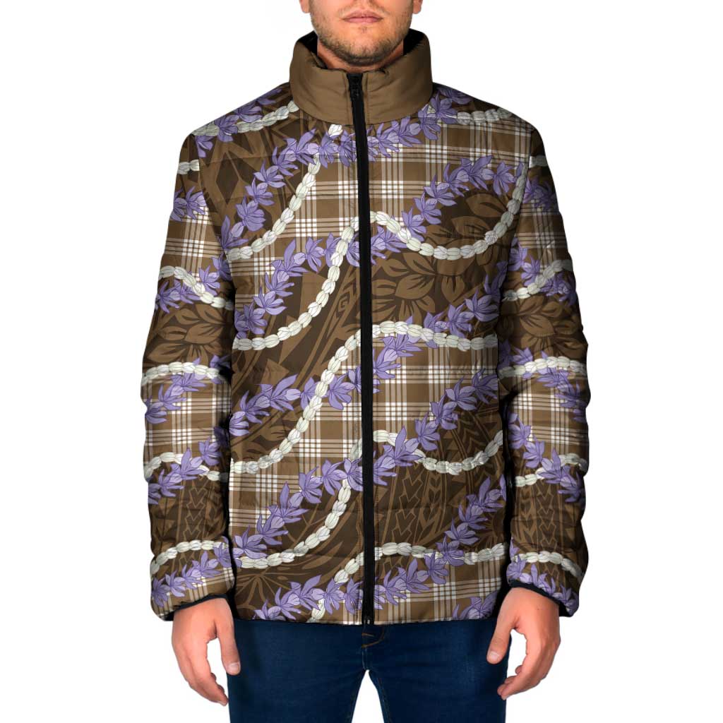 Brown Hawaii Palaka Honohono Pikake Padded Jacket Hawaiian Orchid Lei Polynesian Pattern LT14 Men Brown - Polynesian Pride