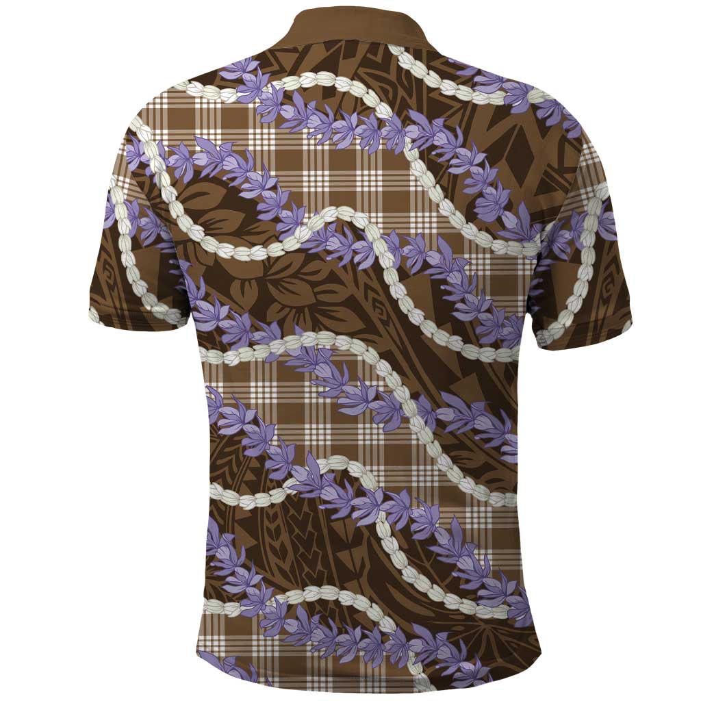 Brown Hawaii Palaka Honohono Pikake Polo Shirt Hawaiian Orchid Lei Polynesian Pattern - Polynesian Pride