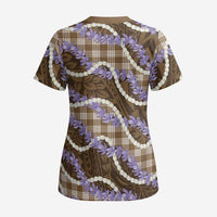Brown Hawaii Palaka Honohono Pikake Scrub Top Hawaiian Orchid Lei Polynesian Pattern - Polynesian Pride
