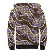 Brown Hawaii Palaka Honohono Pikake Sherpa Hoodie Hawaiian Orchid Lei Polynesian Pattern - Polynesian Pride