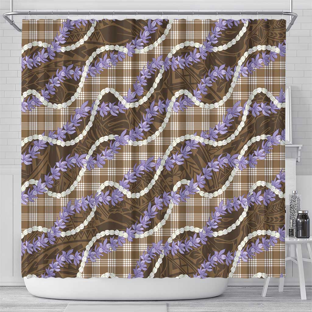 Brown Hawaii Palaka Honohono Pikake Shower Curtain Hawaiian Orchid Lei Polynesian Pattern - Polynesian Pride