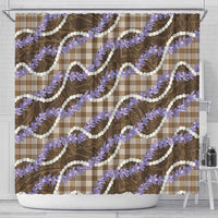 Brown Hawaii Palaka Honohono Pikake Shower Curtain Hawaiian Orchid Lei Polynesian Pattern - Polynesian Pride