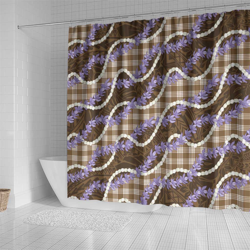Brown Hawaii Palaka Honohono Pikake Shower Curtain Hawaiian Orchid Lei Polynesian Pattern - Polynesian Pride