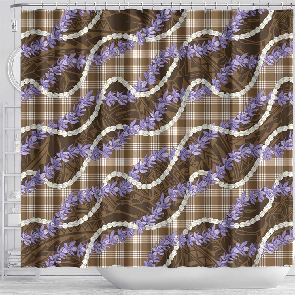 Brown Hawaii Palaka Honohono Pikake Shower Curtain Hawaiian Orchid Lei Polynesian Pattern - Polynesian Pride