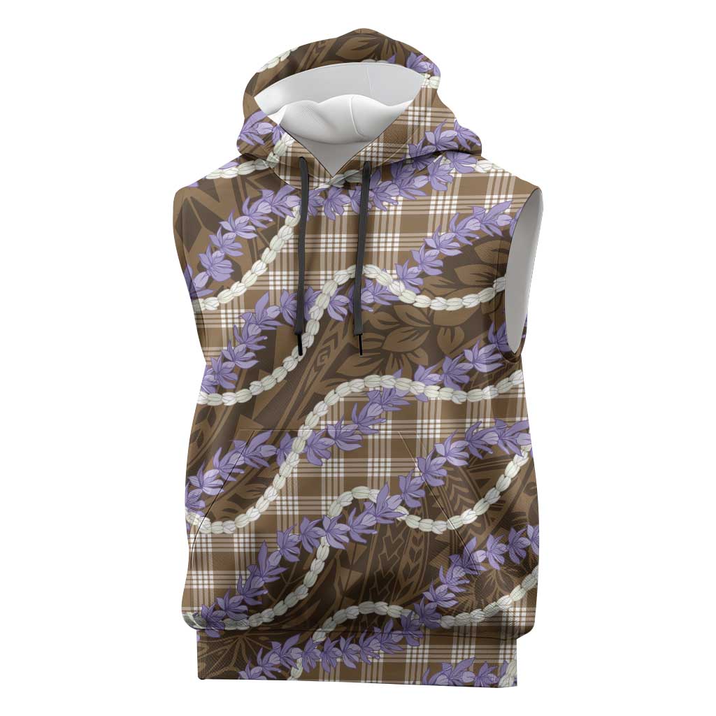 Brown Hawaii Palaka Honohono Pikake Sleeveless Hoodie Hawaiian Orchid Lei Polynesian Pattern LT14 Brown - Polynesian Pride