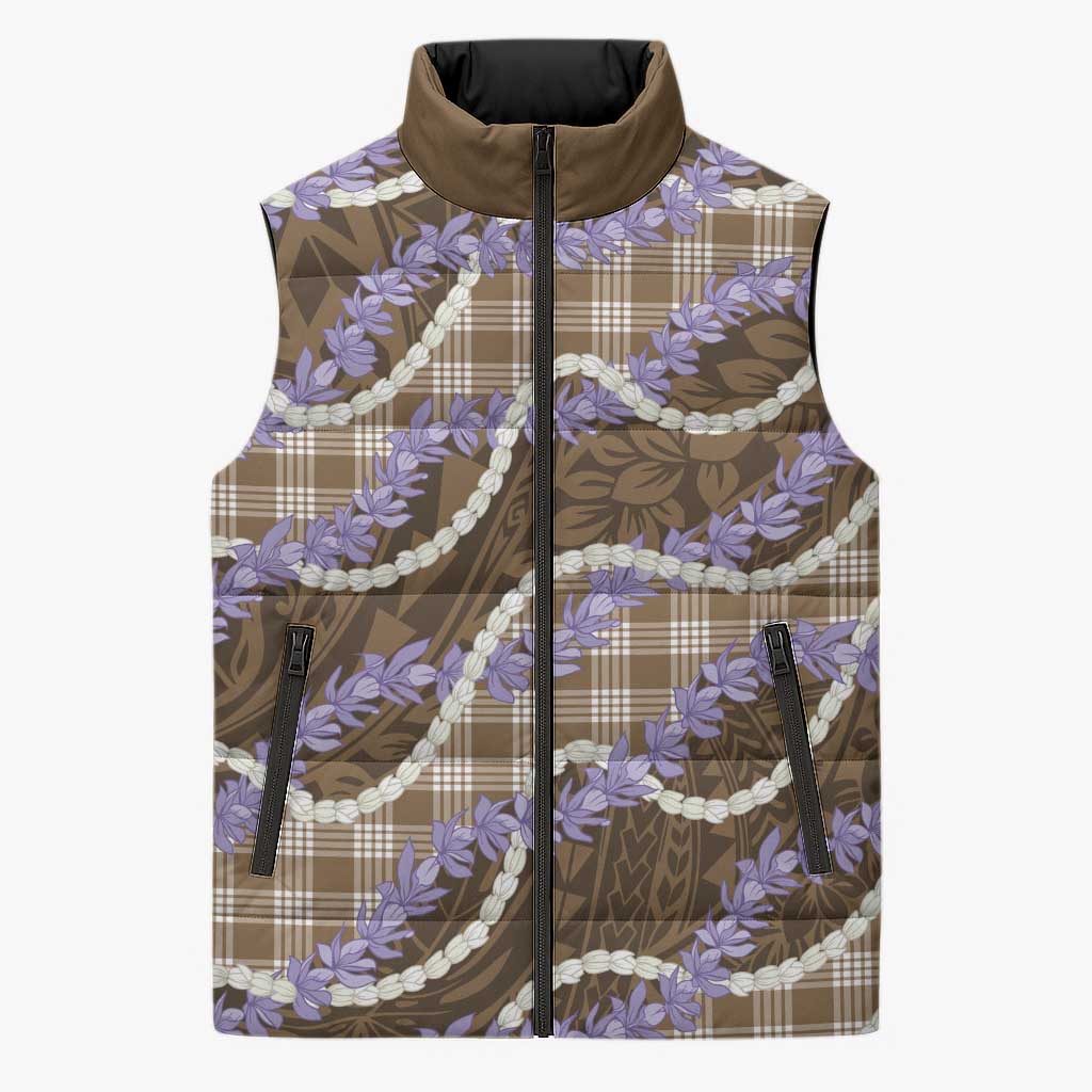 Brown Hawaii Palaka Honohono Pikake Sleeveless Puffer Jacket Hawaiian Orchid Lei Polynesian Pattern LT14 Unisex Brown - Polynesian Pride