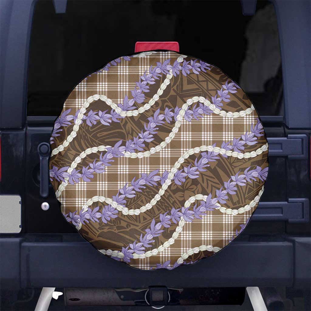 Brown Hawaii Palaka Honohono Pikake Spare Tire Cover Hawaiian Orchid Lei Polynesian Pattern - Polynesian Pride