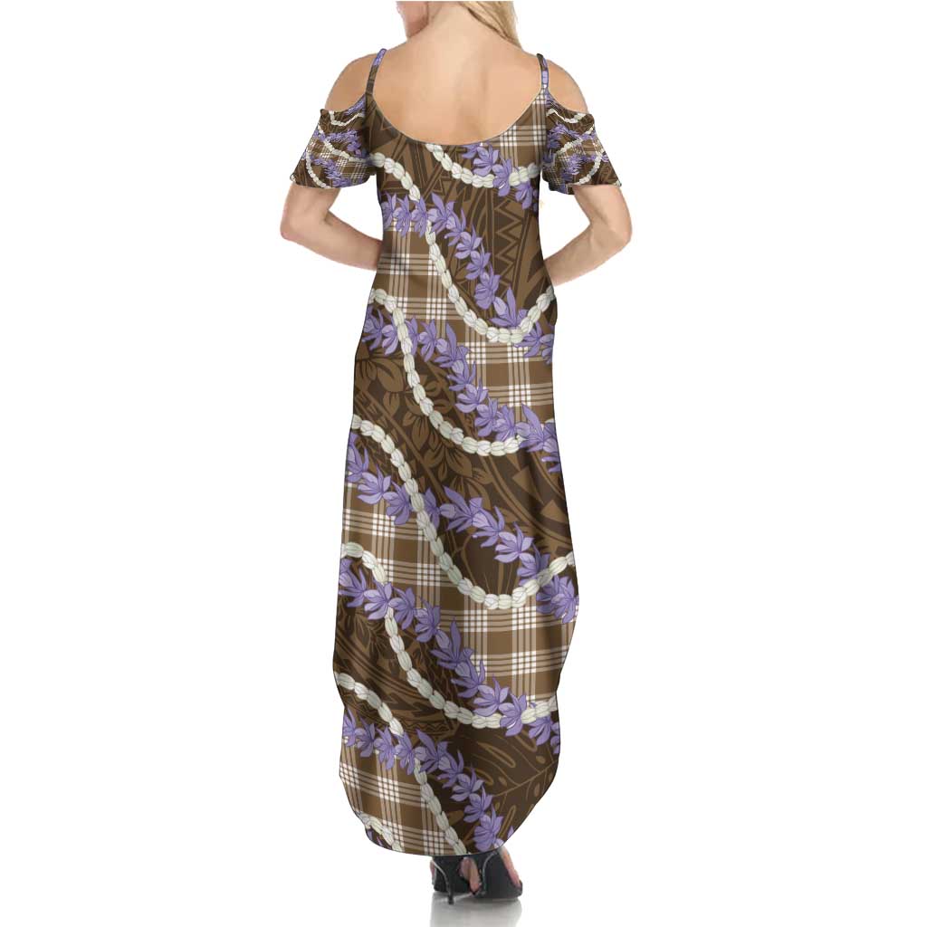 Brown Hawaii Palaka Honohono Pikake Summer Maxi Dress Hawaiian Orchid Lei Polynesian Pattern - Polynesian Pride