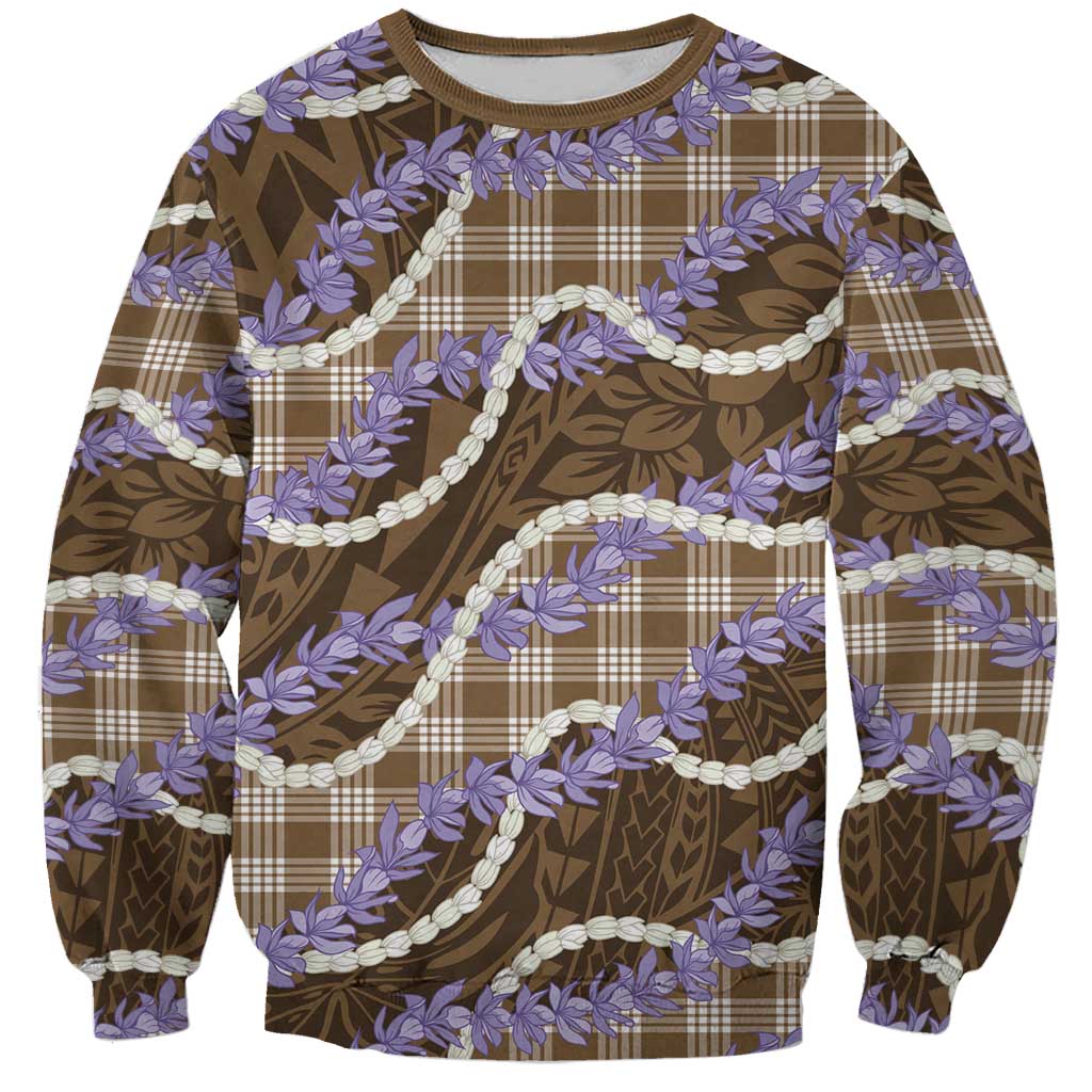 Brown Hawaii Palaka Honohono Pikake Sweatshirt Hawaiian Orchid Lei Polynesian Pattern LT14 Unisex Brown - Polynesian Pride