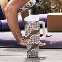 Brown Hawaii Palaka Honohono Pikake Tumbler With Handle Hawaiian Orchid Lei Polynesian Pattern - Polynesian Pride