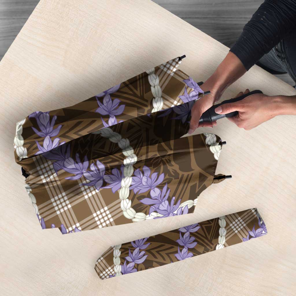 Brown Hawaii Palaka Honohono Pikake Umbrella Hawaiian Orchid Lei Polynesian Pattern - Polynesian Pride