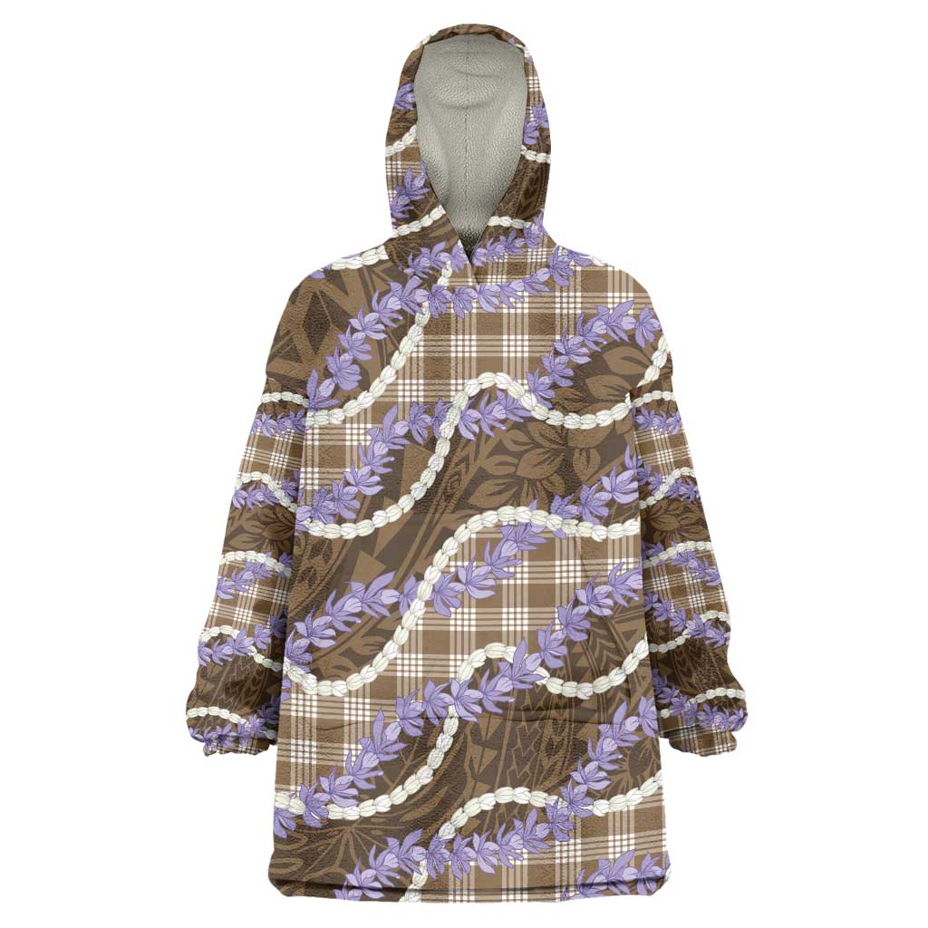 Brown Hawaii Palaka Honohono Pikake Wearable Blanket Hoodie Hawaiian Orchid Lei Polynesian Pattern LT14 One Size Brown - Polynesian Pride