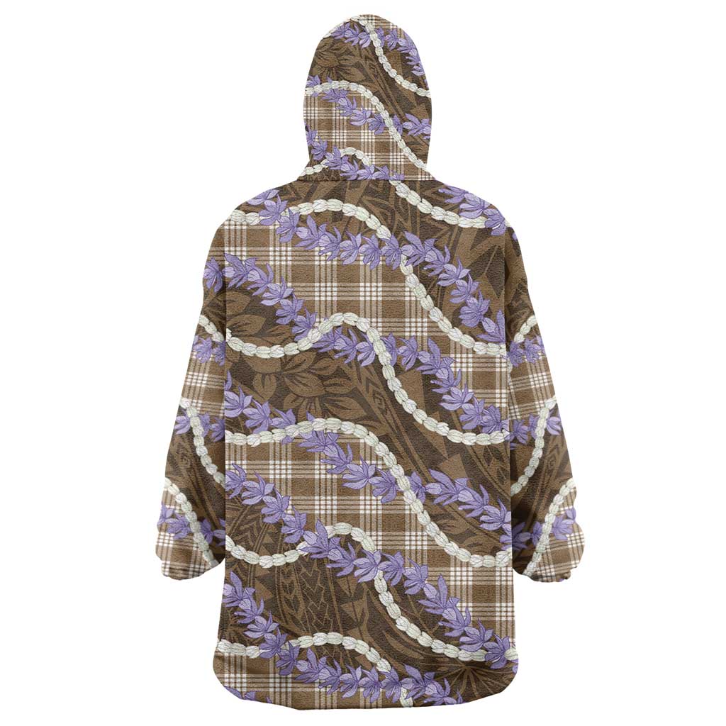 Brown Hawaii Palaka Honohono Pikake Wearable Blanket Hoodie Hawaiian Orchid Lei Polynesian Pattern - Polynesian Pride