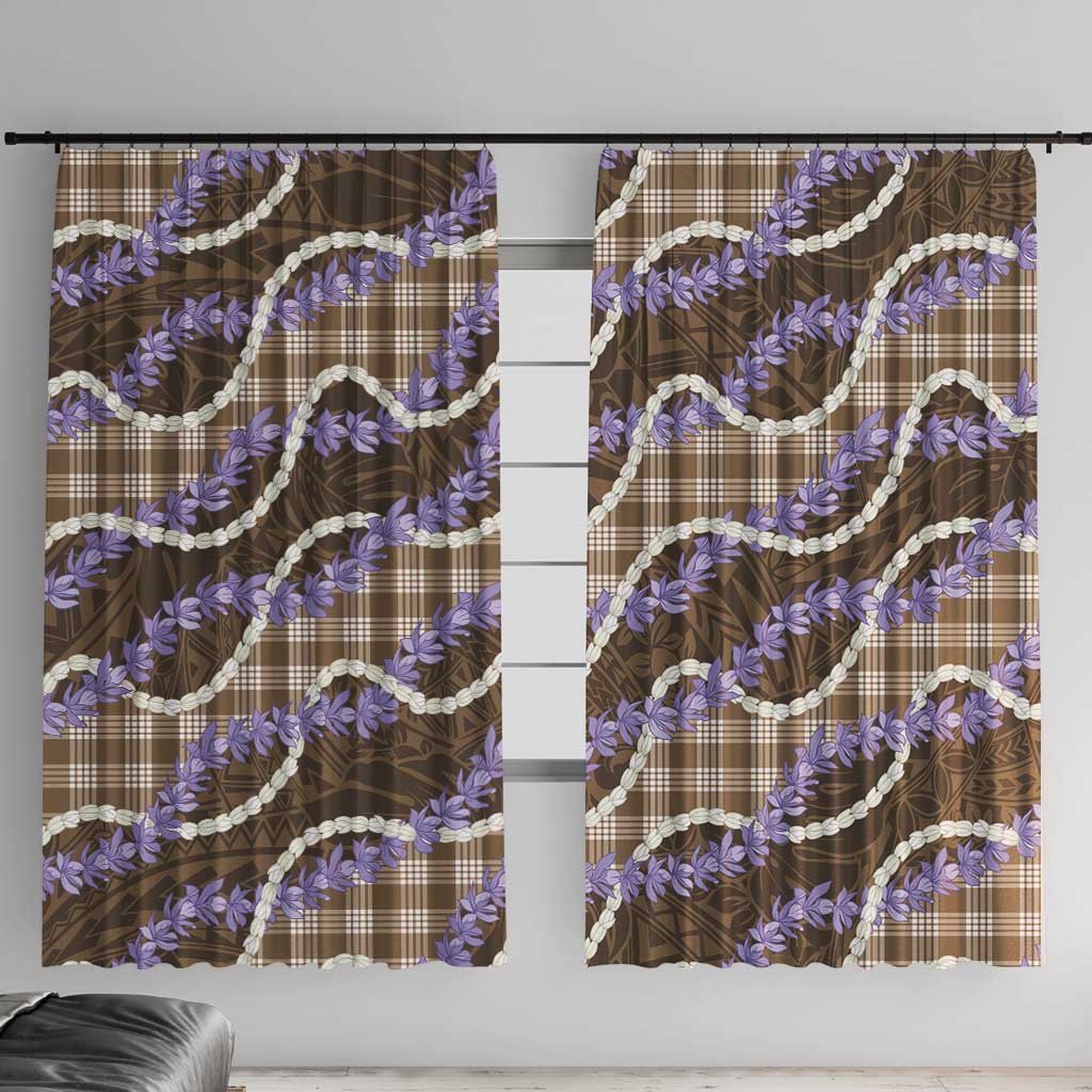 Brown Hawaii Palaka Honohono Pikake Window Curtain Hawaiian Orchid Lei Polynesian Pattern - Polynesian Pride