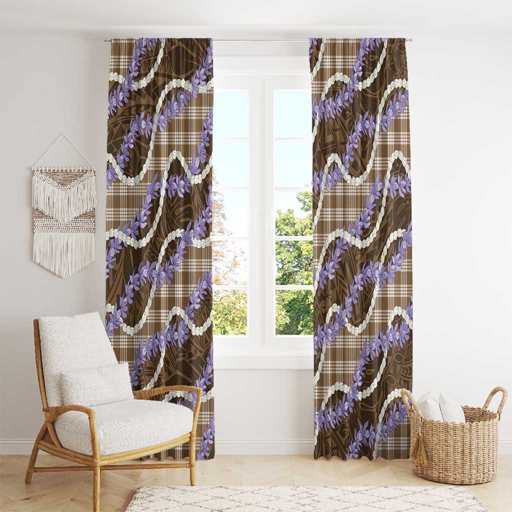 Brown Hawaii Palaka Honohono Pikake Window Curtain Hawaiian Orchid Lei Polynesian Pattern - Polynesian Pride