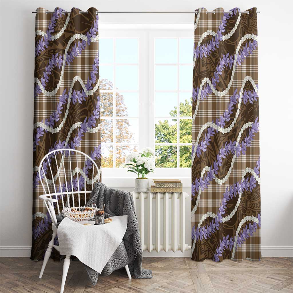 Brown Hawaii Palaka Honohono Pikake Window Curtain Hawaiian Orchid Lei Polynesian Pattern - Polynesian Pride