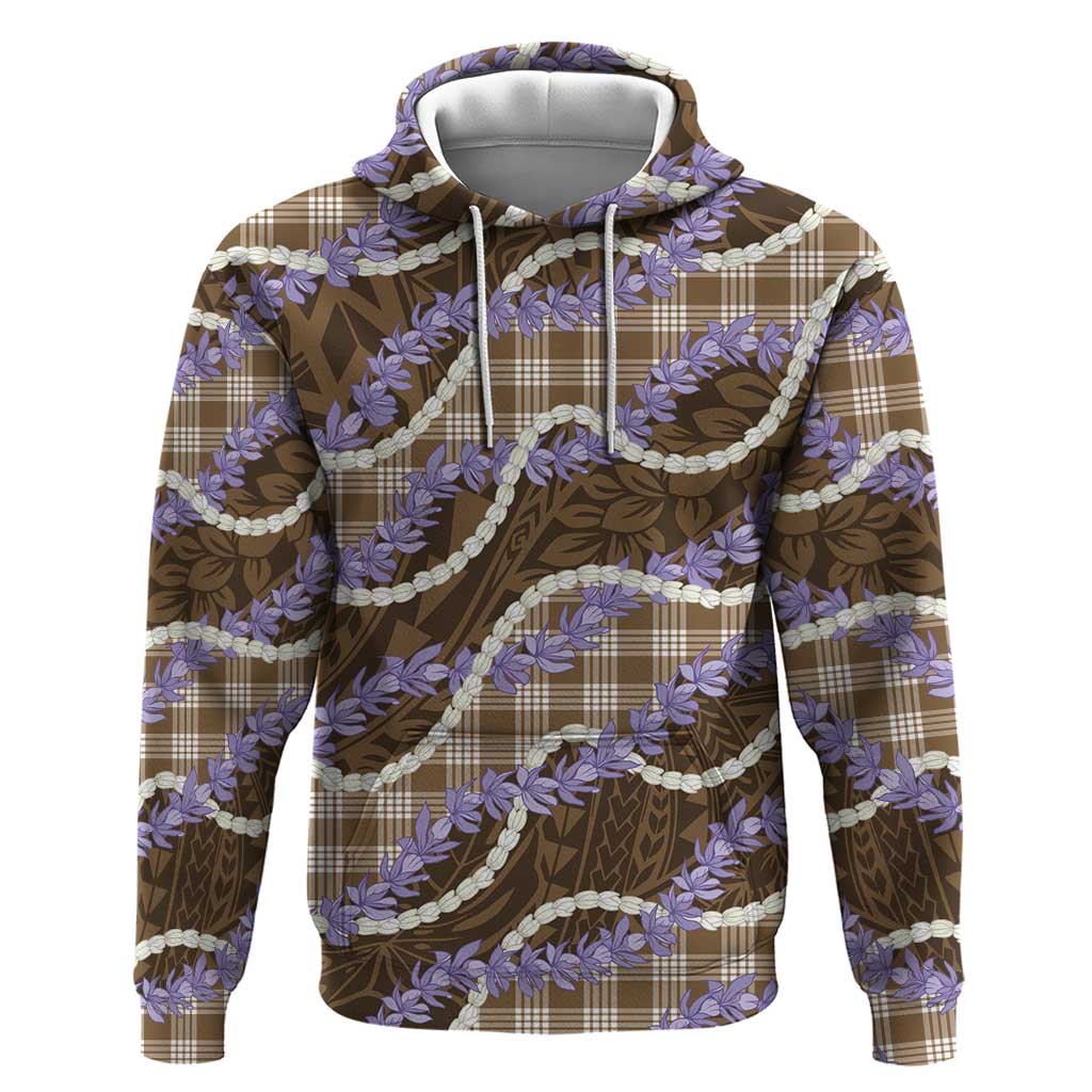 Brown Hawaii Palaka Honohono Pikake Zip Hoodie Hawaiian Orchid Lei Polynesian Pattern - Polynesian Pride