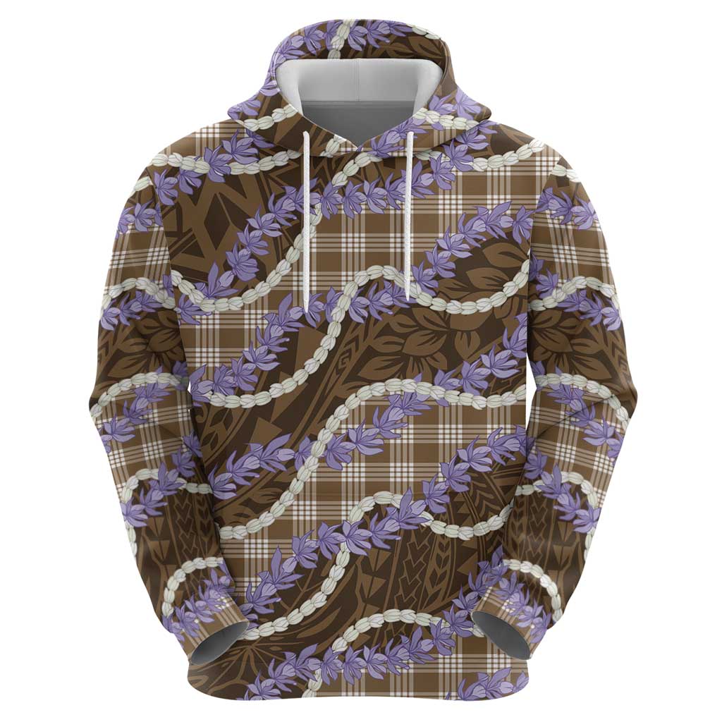 Brown Hawaii Palaka Honohono Pikake Zip Hoodie Hawaiian Orchid Lei Polynesian Pattern - Polynesian Pride