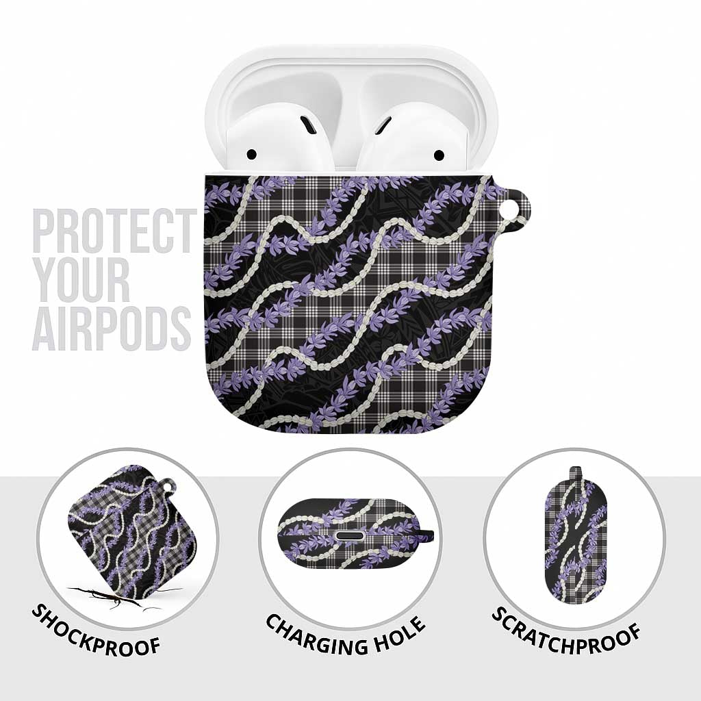 Black Hawaii Palaka Honohono Pikake AirPods Case Hawaiian Orchid Lei Polynesian Pattern - Polynesian Pride