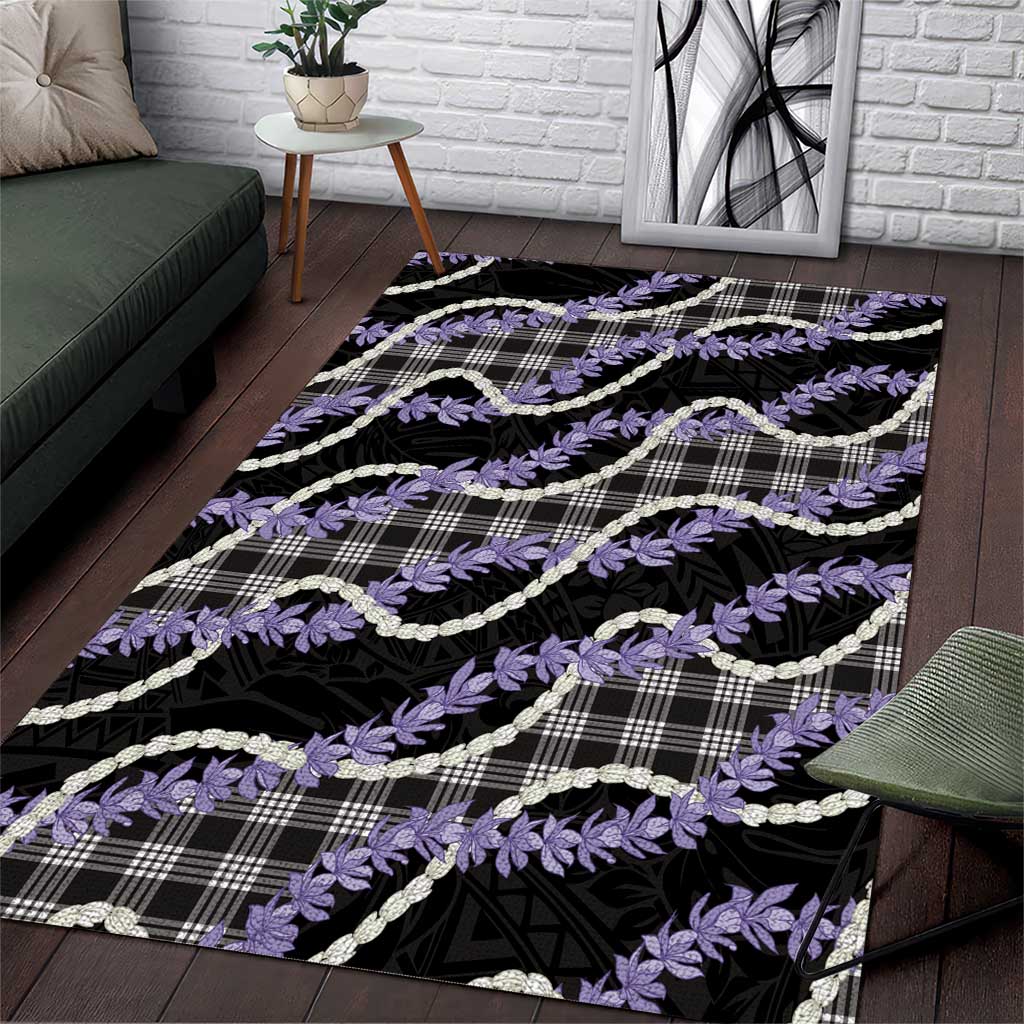 Black Hawaii Palaka Honohono Pikake Area Rug Hawaiian Orchid Lei Polynesian Pattern - Polynesian Pride