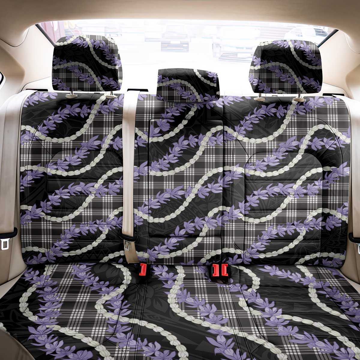 Black Hawaii Palaka Honohono Pikake Back Car Seat Cover Hawaiian Orchid Lei Polynesian Pattern - Polynesian Pride