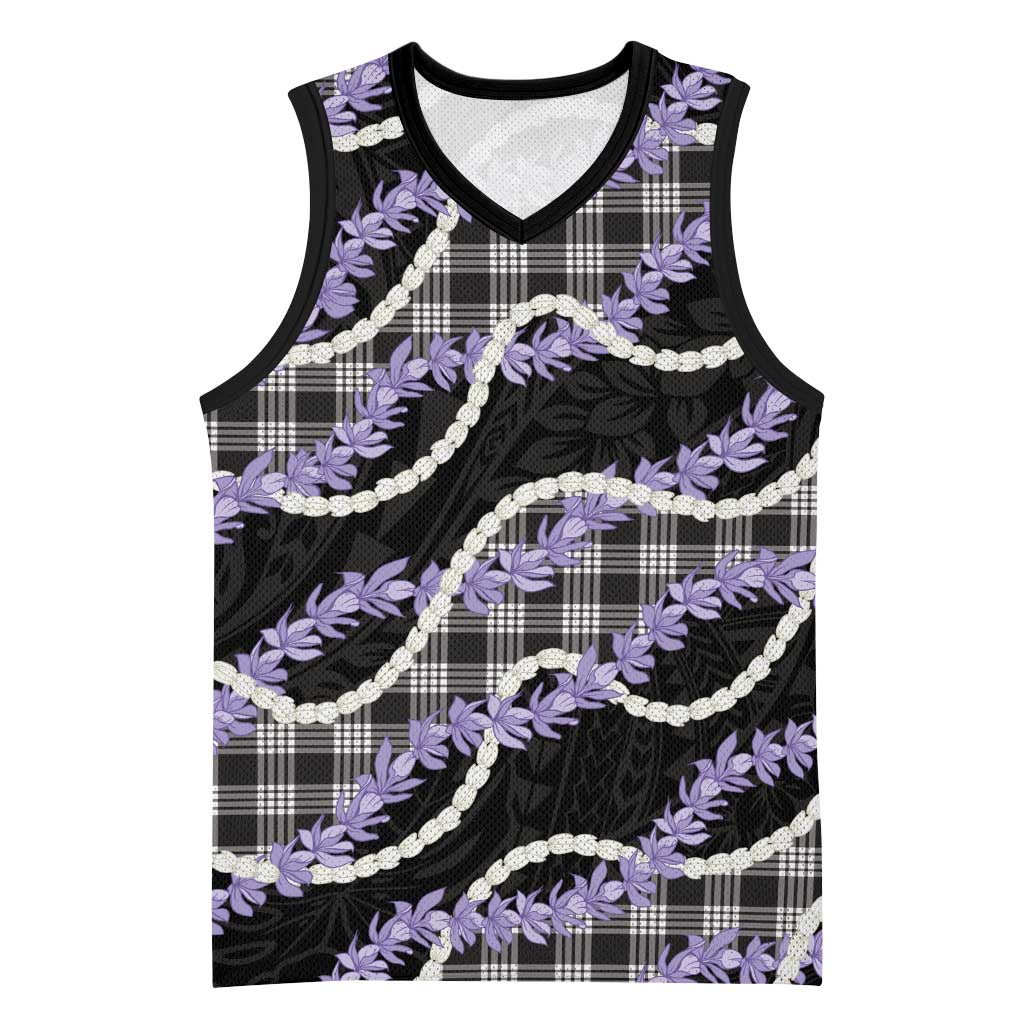 Black Hawaii Palaka Honohono Pikake Basketball Jersey Hawaiian Orchid Lei Polynesian Pattern LT14 Unisex Black - Polynesian Pride