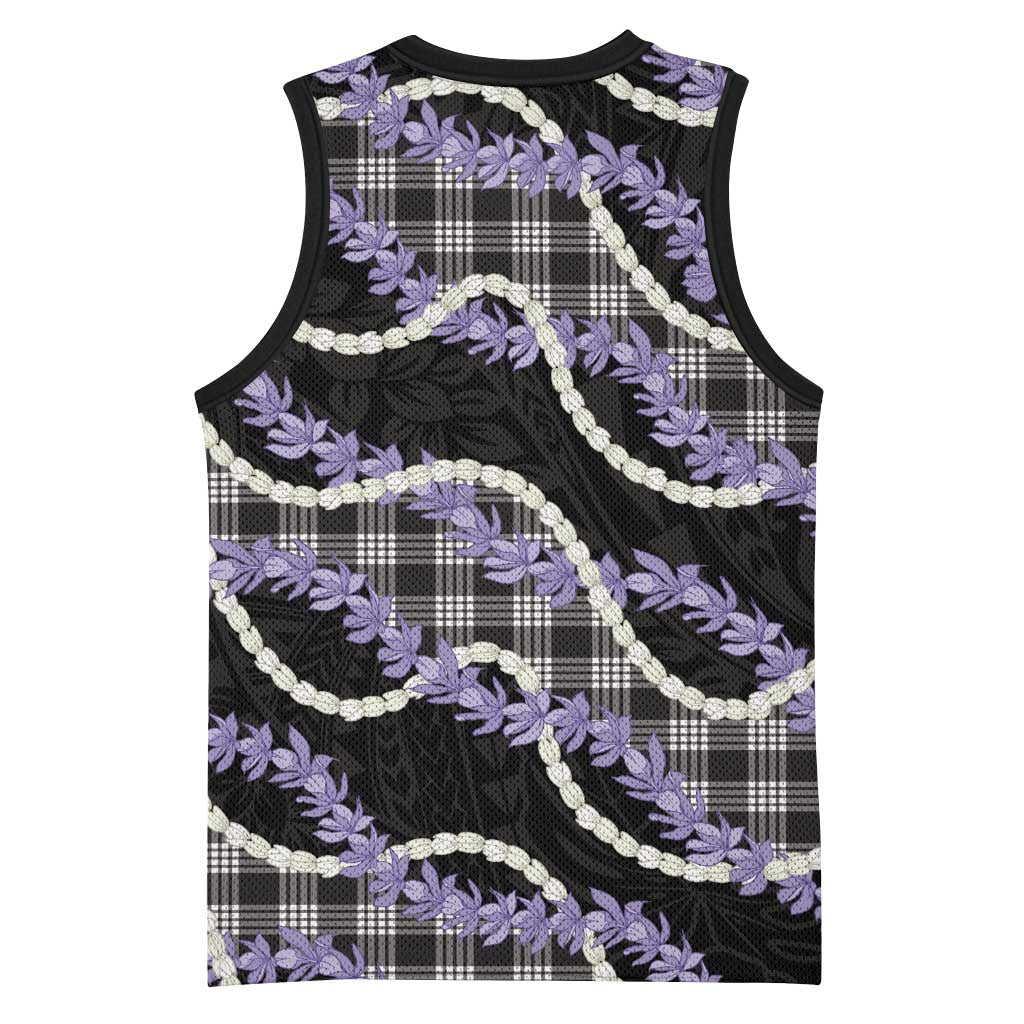 Black Hawaii Palaka Honohono Pikake Basketball Jersey Hawaiian Orchid Lei Polynesian Pattern - Polynesian Pride