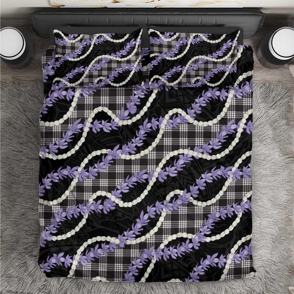 Black Hawaii Palaka Honohono Pikake Bedding Set Hawaiian Orchid Lei Polynesian Pattern - Polynesian Pride