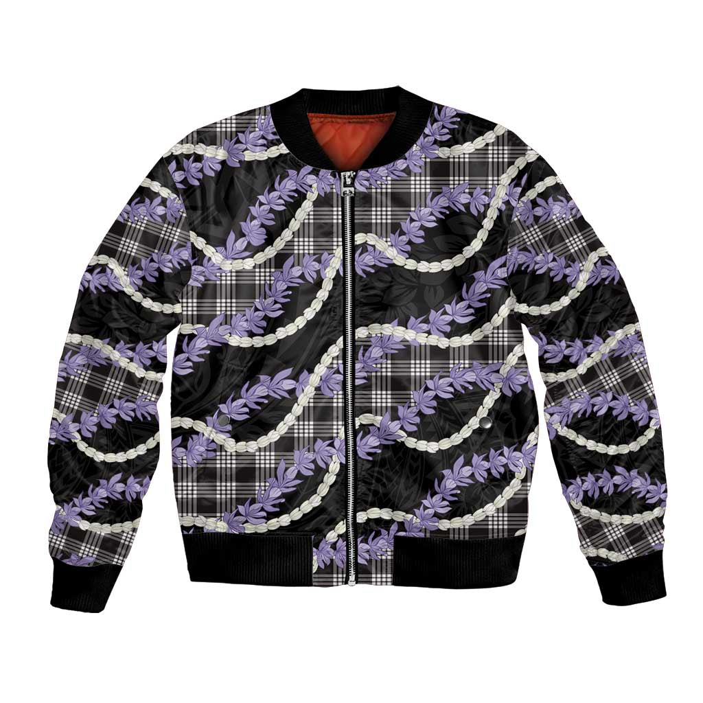 Black Hawaii Palaka Honohono Pikake Bomber Jacket Hawaiian Orchid Lei Polynesian Pattern LT14 Unisex Black - Polynesian Pride