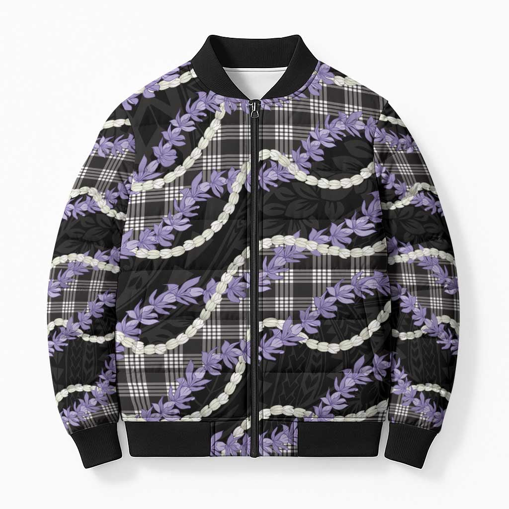 Black Hawaii Palaka Honohono Pikake Bomber Puffer Jacket Hawaiian Orchid Lei Polynesian Pattern LT14 Unisex Black - Polynesian Pride