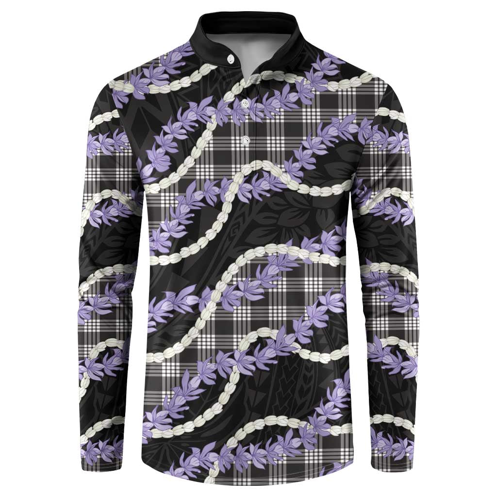 Black Hawaii Palaka Honohono Pikake Button Sweatshirt Hawaiian Orchid Lei Polynesian Pattern LT14 Black - Polynesian Pride