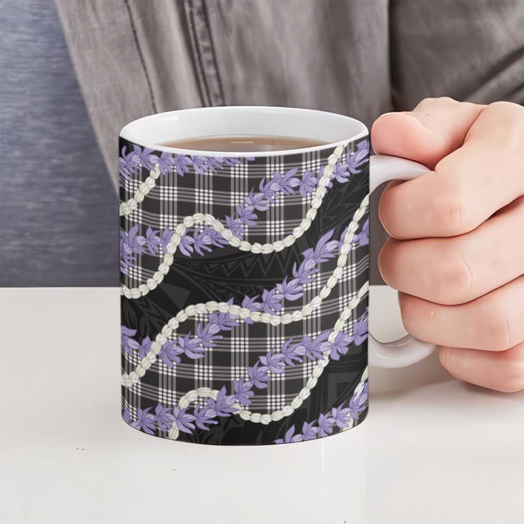 Black Hawaii Palaka Honohono Pikake Ceramic Mug Hawaiian Orchid Lei Polynesian Pattern - Polynesian Pride