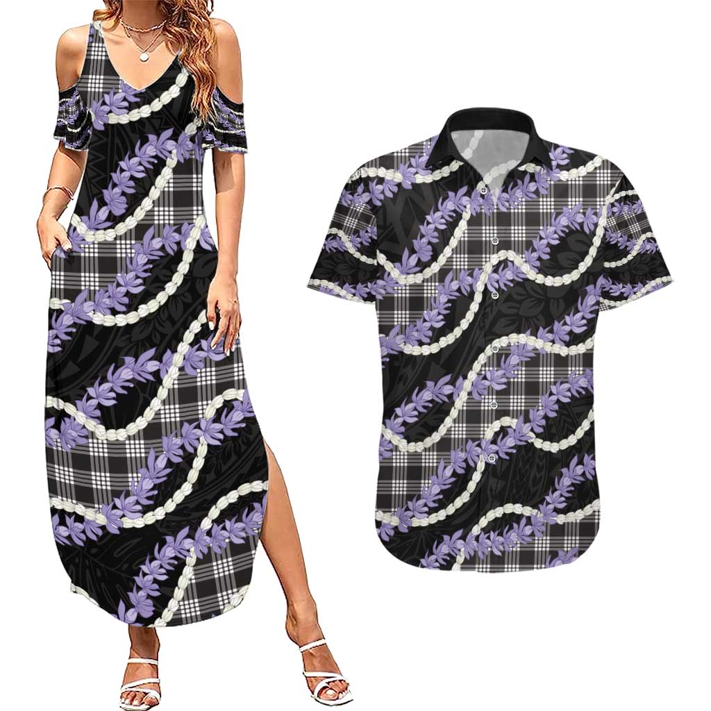 Black Hawaii Palaka Honohono Pikake Couples Matching Summer Maxi Dress and Hawaiian Shirt Hawaiian Orchid Lei Polynesian Pattern - Polynesian Pride