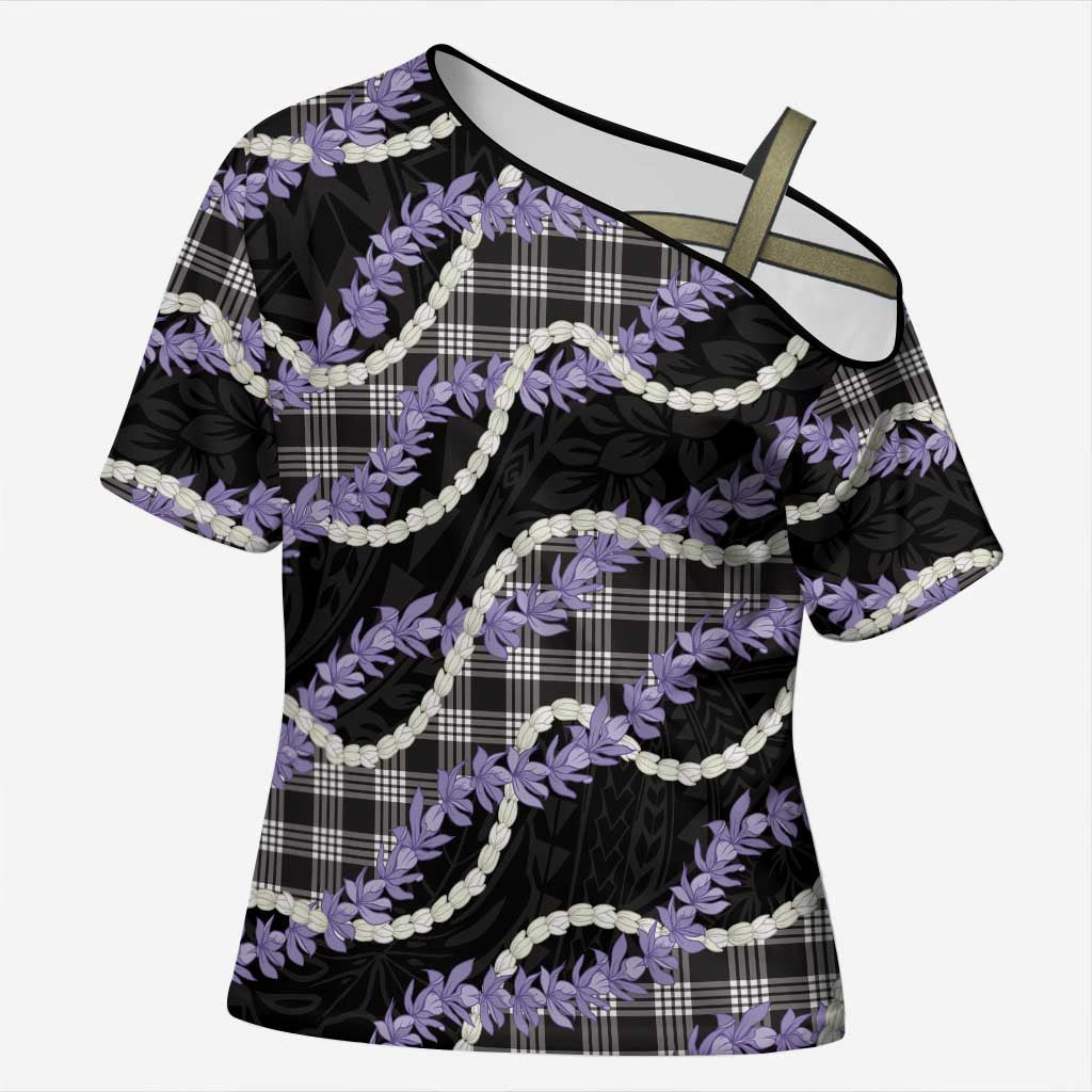 Black Hawaii Palaka Honohono Pikake Cross Shoulder Shirt Hawaiian Orchid Lei Polynesian Pattern LT14 Female Black - Polynesian Pride