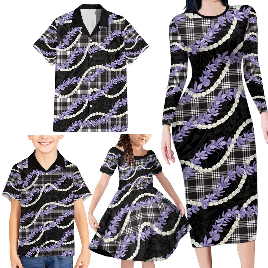 Black Hawaii Palaka Honohono Pikake Family Matching Long Sleeve Bodycon Dress and Hawaiian Shirt Hawaiian Orchid Lei Polynesian Pattern - Polynesian Pride