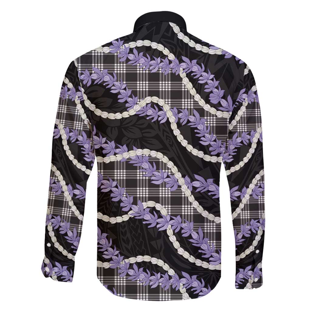 Black Hawaii Palaka Honohono Pikake Family Matching Long Sleeve Bodycon Dress and Hawaiian Shirt Hawaiian Orchid Lei Polynesian Pattern - Polynesian Pride