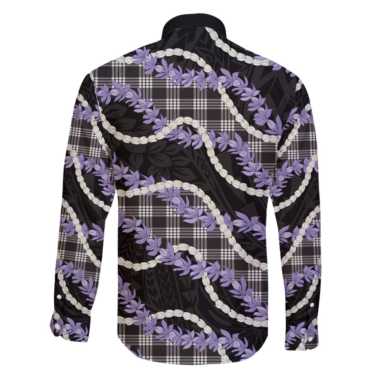 Black Hawaii Palaka Honohono Pikake Family Matching Off The Shoulder Long Sleeve Dress and Hawaiian Shirt Hawaiian Orchid Lei Polynesian Pattern - Polynesian Pride