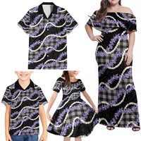 Black Hawaii Palaka Honohono Pikake Family Matching Off Shoulder Maxi Dress and Hawaiian Shirt Hawaiian Orchid Lei Polynesian Pattern - Polynesian Pride