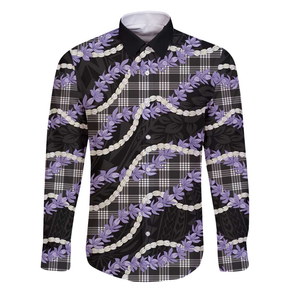 Black Hawaii Palaka Honohono Pikake Family Matching Off Shoulder Short Dress and Hawaiian Shirt Hawaiian Orchid Lei Polynesian Pattern - Polynesian Pride