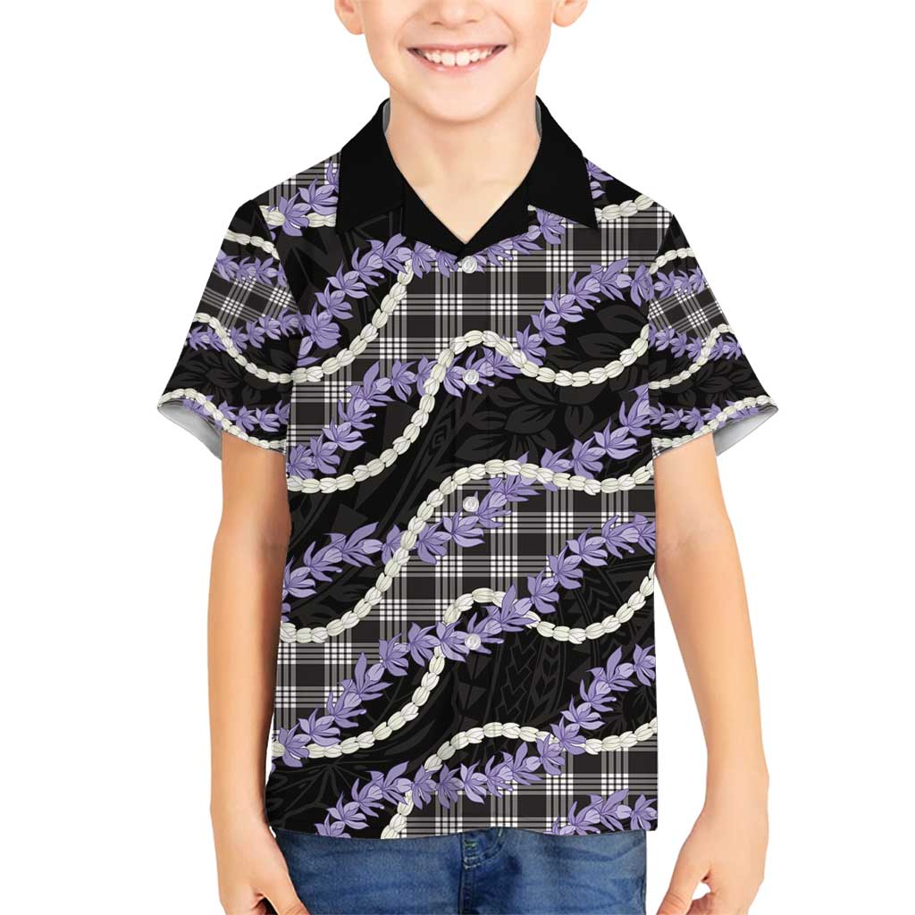 Black Hawaii Palaka Honohono Pikake Family Matching Off Shoulder Short Dress and Hawaiian Shirt Hawaiian Orchid Lei Polynesian Pattern - Polynesian Pride