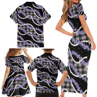 Black Hawaii Palaka Honohono Pikake Family Matching Short Sleeve Bodycon Dress and Hawaiian Shirt Hawaiian Orchid Lei Polynesian Pattern - Polynesian Pride