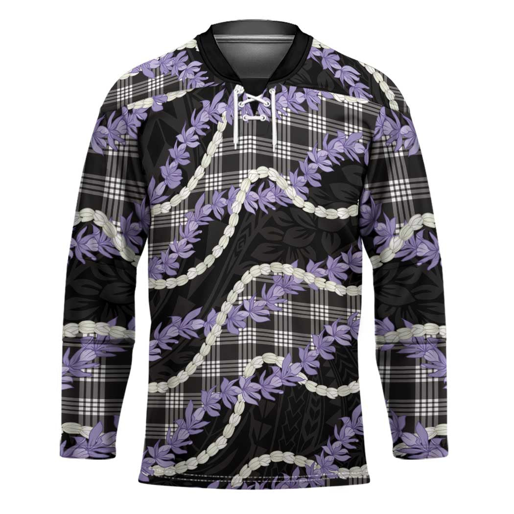 Black Hawaii Palaka Honohono Pikake Hockey Jersey Hawaiian Orchid Lei Polynesian Pattern LT14 Unisex Black - Polynesian Pride