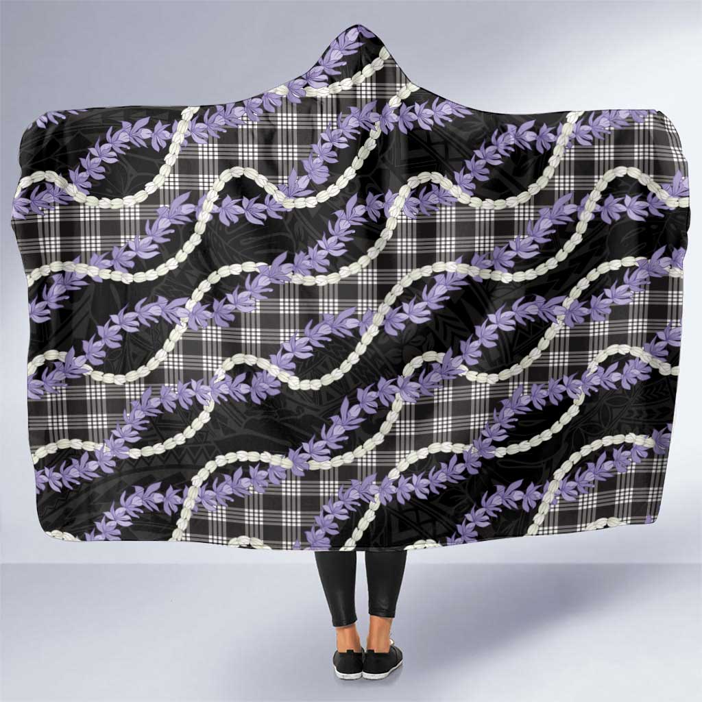 Black Hawaii Palaka Honohono Pikake Hooded Blanket Hawaiian Orchid Lei Polynesian Pattern - Polynesian Pride