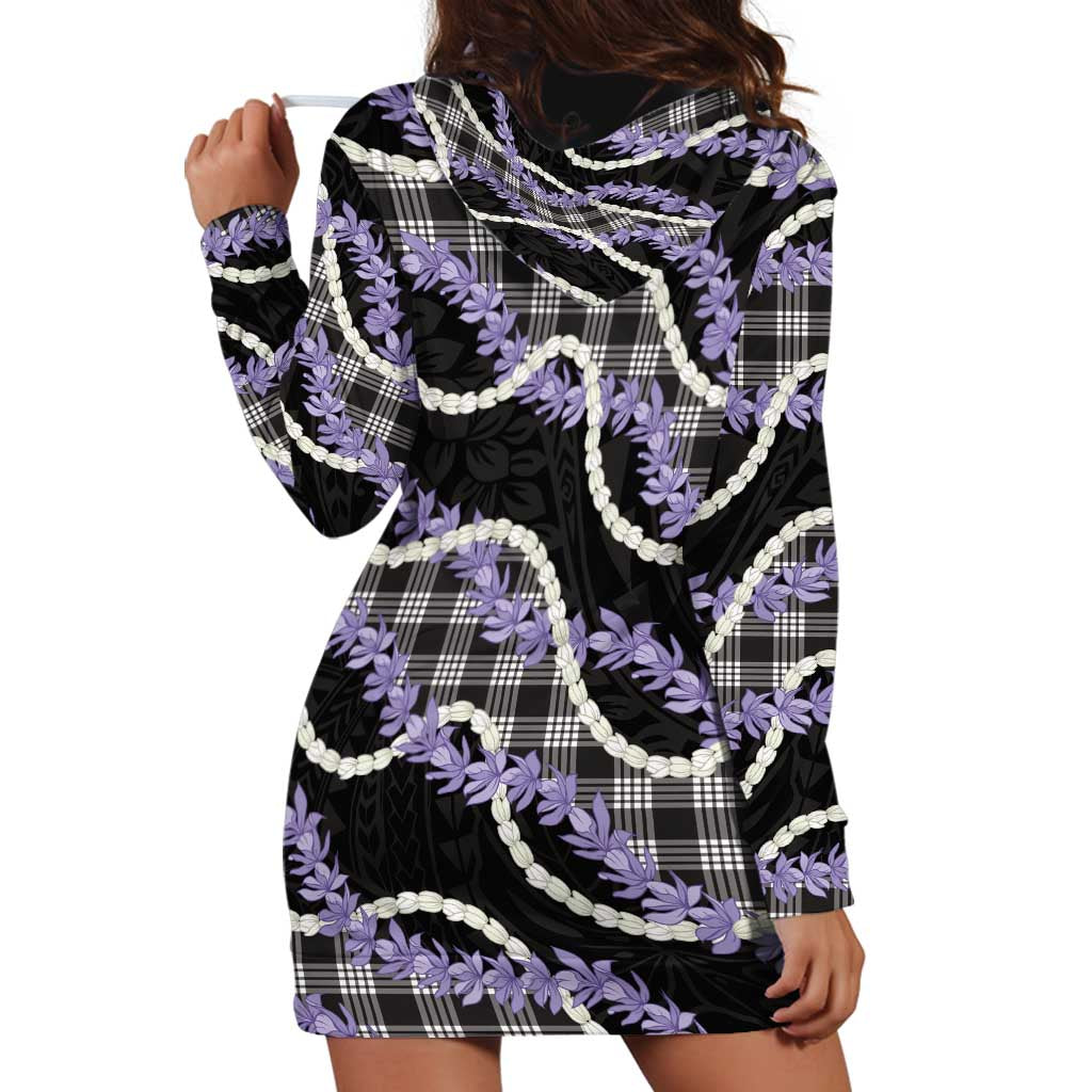 Black Hawaii Palaka Honohono Pikake Hoodie Dress Hawaiian Orchid Lei Polynesian Pattern - Polynesian Pride